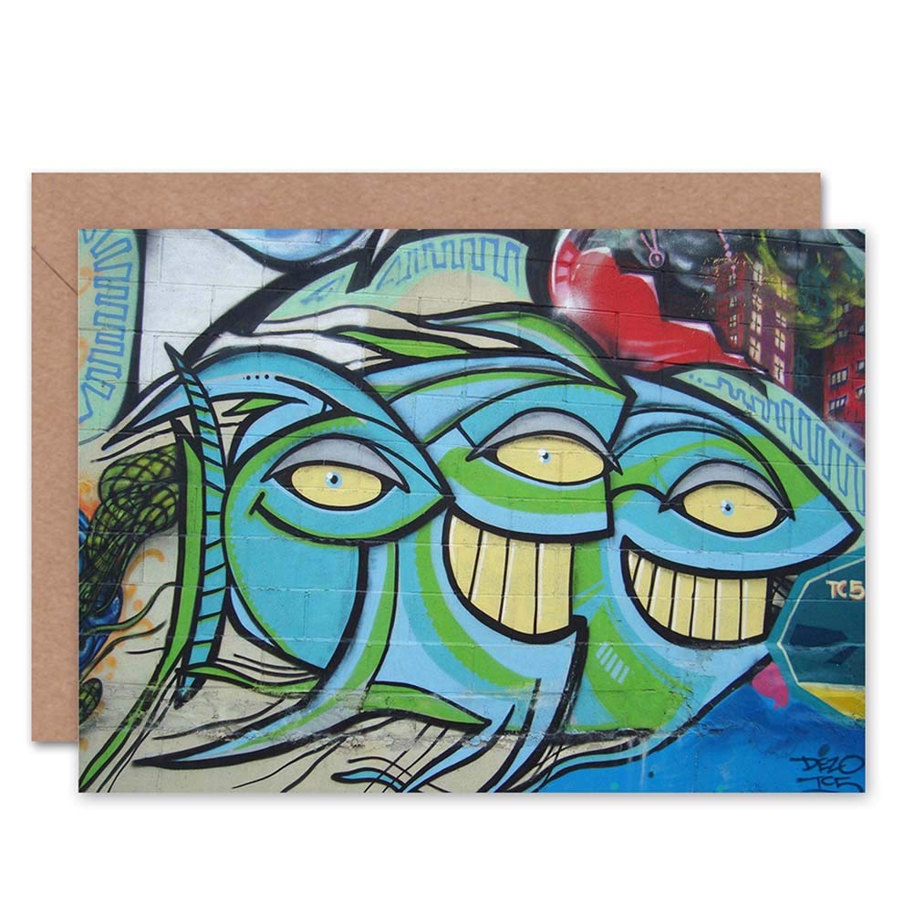 Wee Blue Coo Blue Wee Coo Graffiti Smile Fish Art Blank Greetings Birthday Card Art