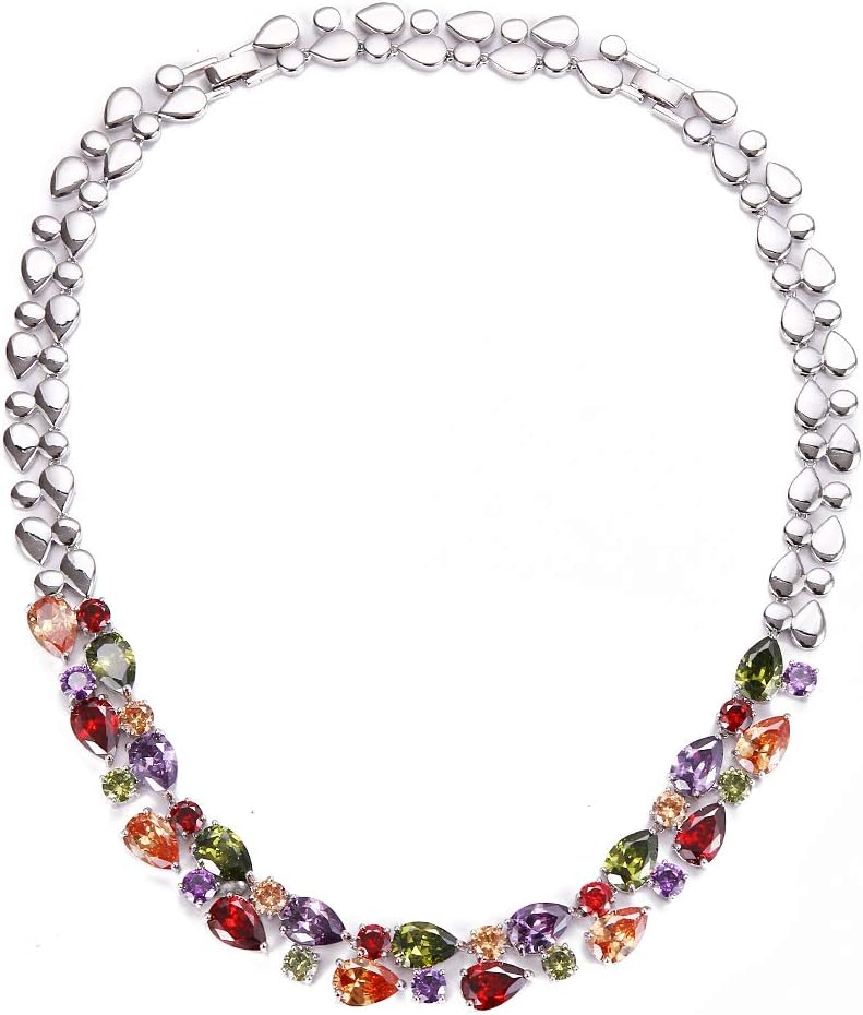 Hermosa Women's Silver Multi-Gemstone Necklace: Amethyst, Garnet, Morganite, Peridot - 17" Adjustable Chain