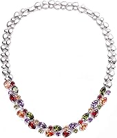 Hermosa Women's Silver Multi-Gemstone Necklace: Amethyst, Garnet, Morganite, Peridot - 17" Adjustable Chain