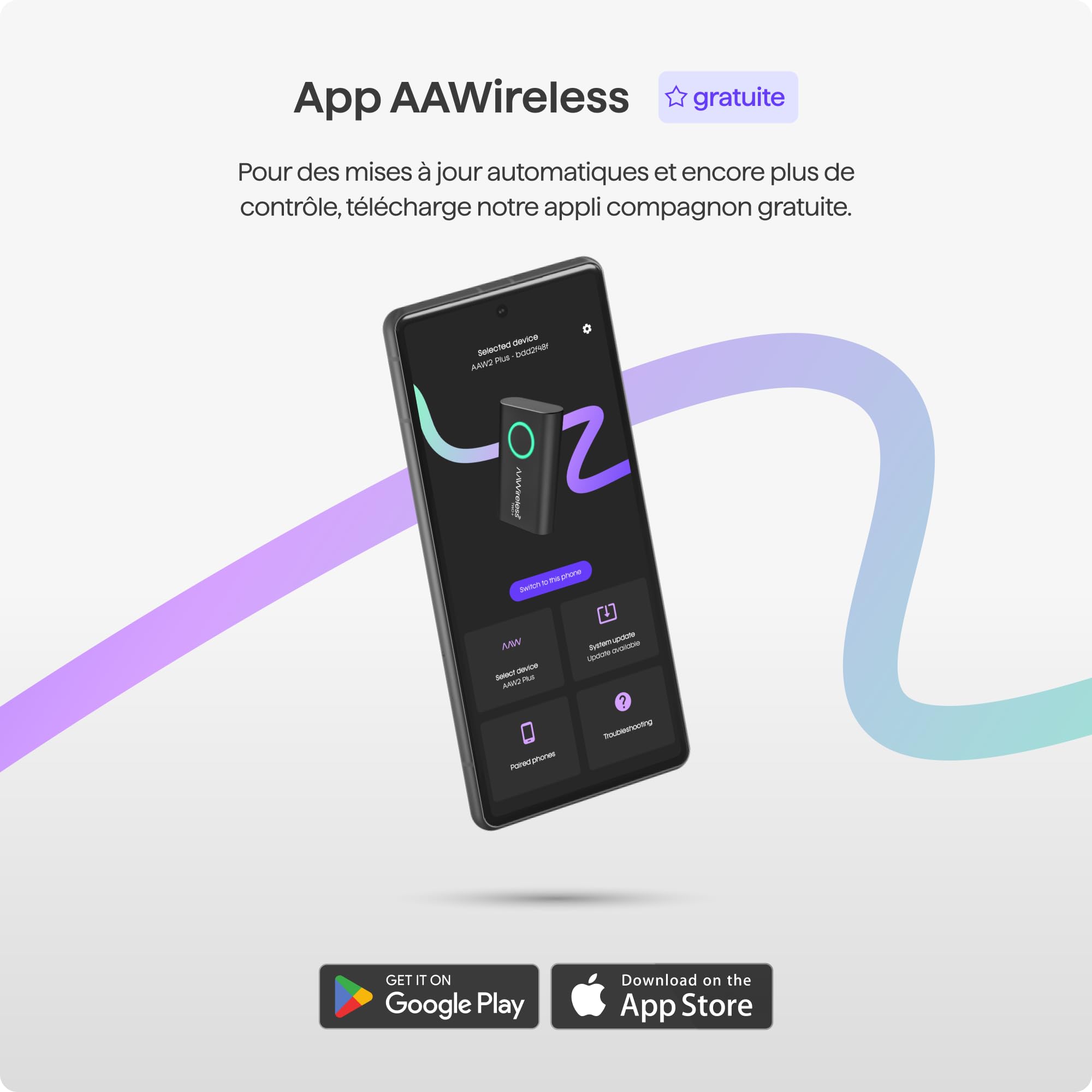 AAWireless Two+ Android Auto et Apple Carplay 2 en 1 - Connexion sans fil via Bluetooth et WiFi - Convient pour iOS 10+ et Android 11+ - Bouton multifonction - Fabriqué en Europe