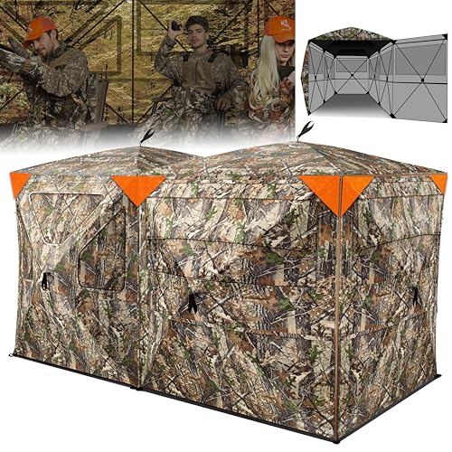 Hunt Quiet Hunting Blind, 360° See Through Ground Blind, 4-6 Person Pop Up for Deer Hunting, Portable with Carrying Bag
