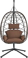 Vista 7 de SWITTE Silla colgante de huevo con soporte, silla columpio de mimbre de mimbre para interiores y exteriores con cojín, sillas hamaca de patio