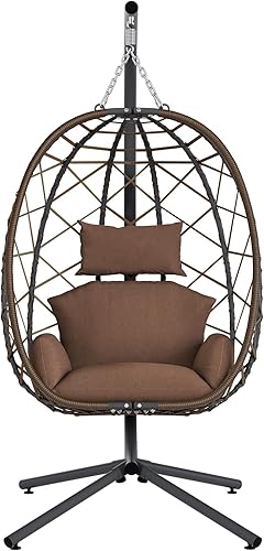 Miniatura 7 de SWITTE Silla colgante de huevo con soporte, silla columpio de mimbre de mimbre para interiores y exteriores con cojín, sillas hamaca de patio