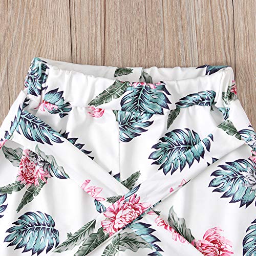 Toddler Baby Girl Ruffle Floral Polka Dot T-Shirt Tops+Shorts Pants with Bowknot Belt 2Pcs Summer Outfits Clothes (Pink,12-18 Months)