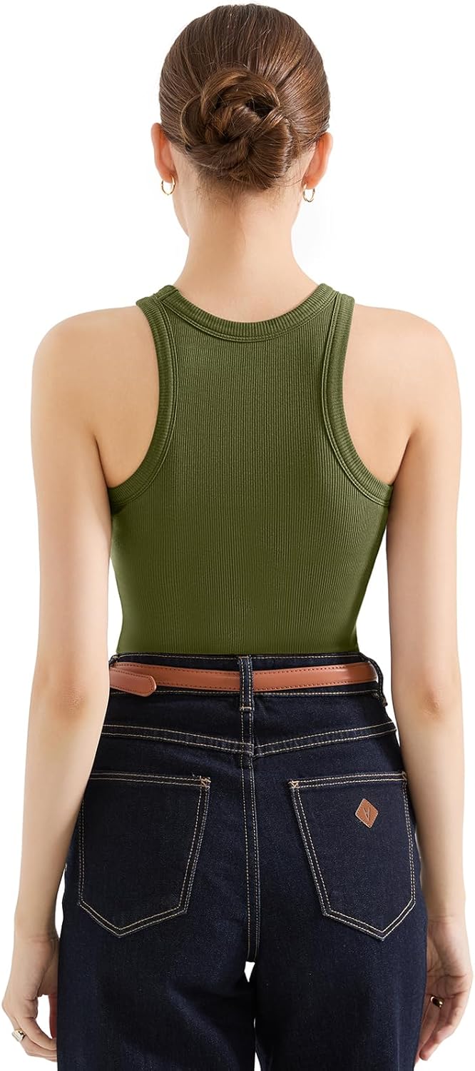 SUUKSESS Women Padded Cotton Ribbed Tank Tops High Neck Racerback Basic Tops - Image 4