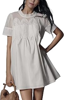 Womens Babydoll Lace Patchwork Dresses Summer Short Sleeve Ruffle Sundre...