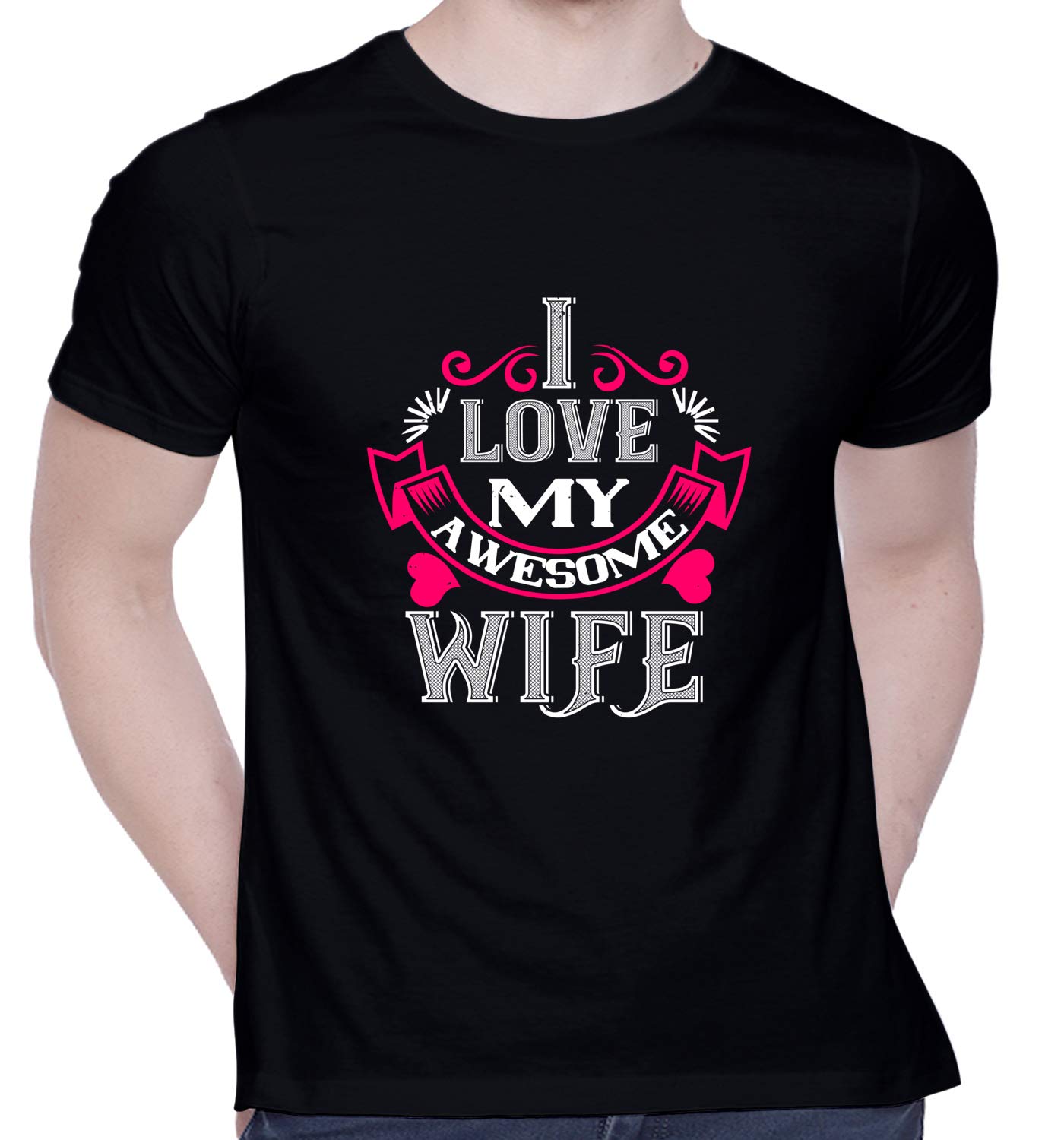 CreativiTGraphic Printed T-Shirt for Unisex i Love My Awesome Wife Tshirt | Casual Half Sleeve Round Neck T-Shirt | 100% Cotton