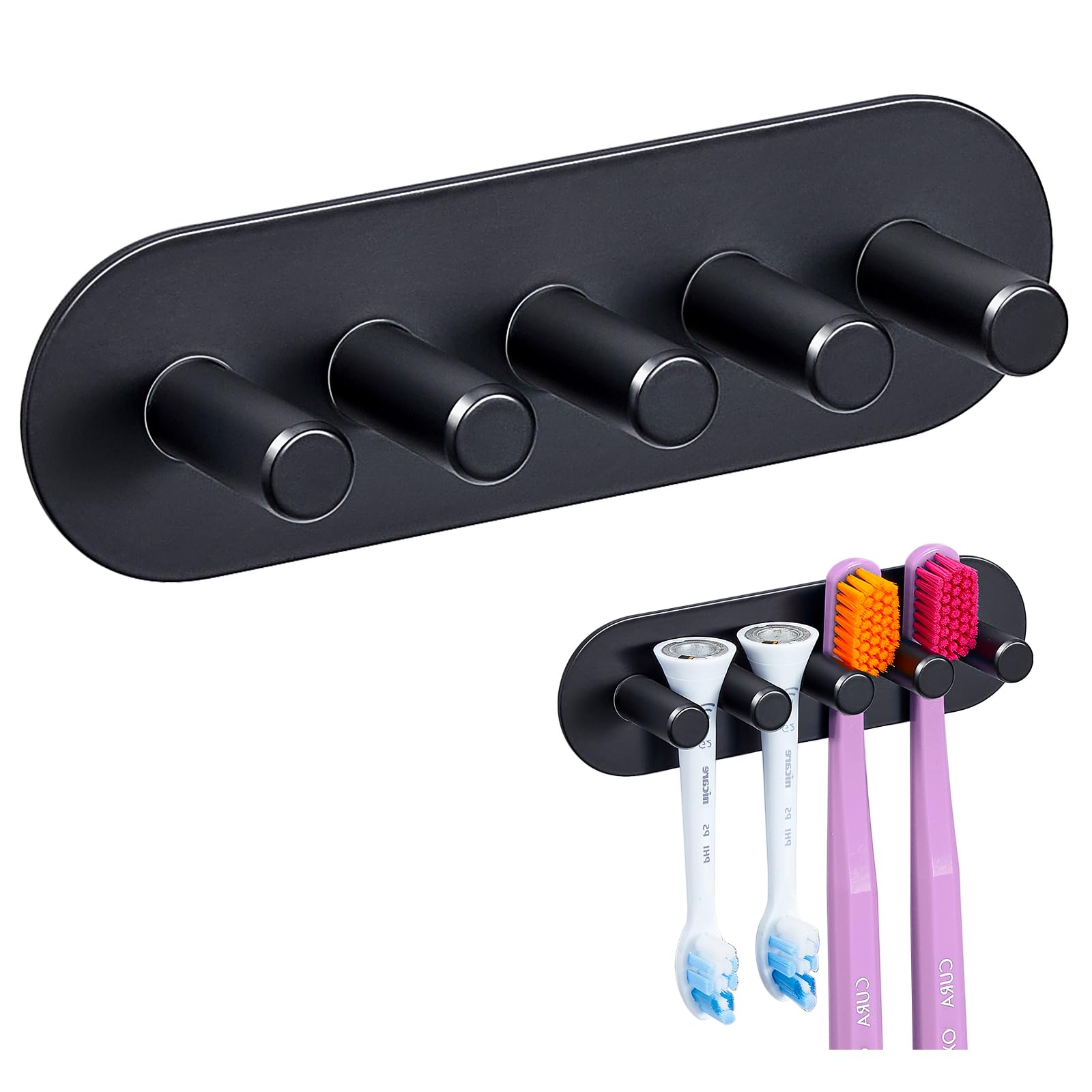 Toothbrush Holder, Electric Toothbrush Holder Wall Mounted, Anti-Rust Metal Toothbrush Head Holders for Bathroom, Self Adhesive Non Screw Tooth Brush Holder Organiser (Black, Large)