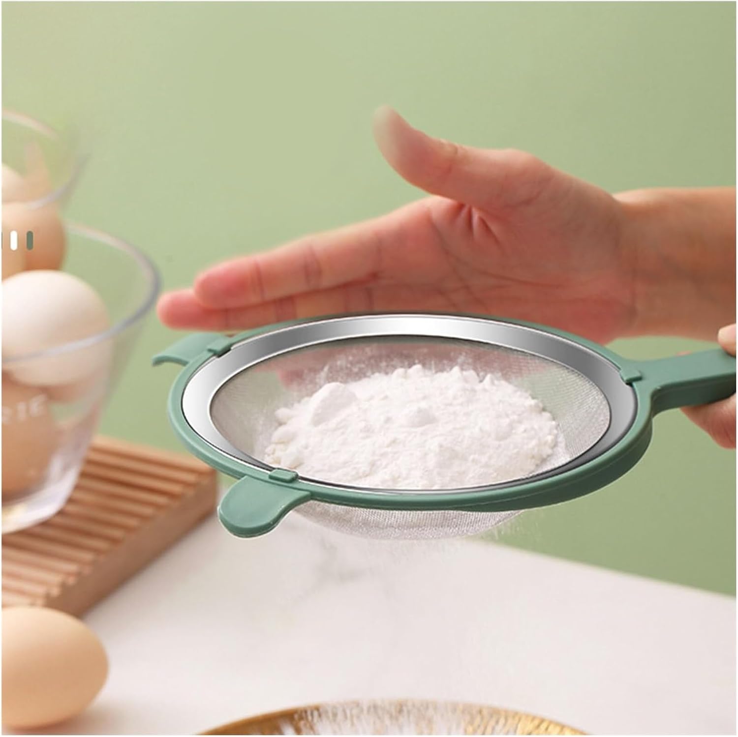 Fine Mesh Stainless Steel Strainer Skimmer Spoon with Handle for Quinoa, Baking, Kitchen Use(Large)