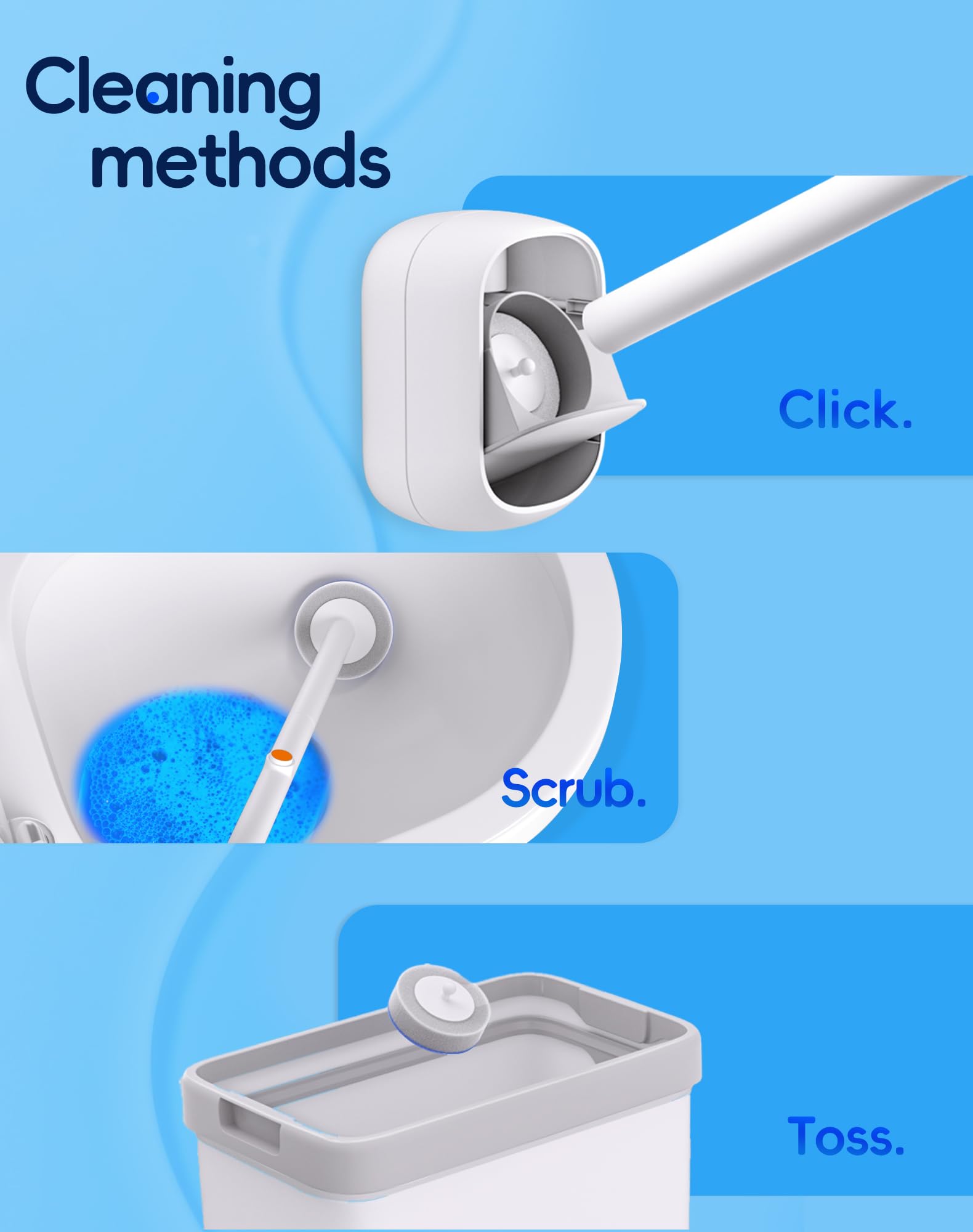 Sistema de limpieza de inodoro desechable, kit de cepillo de inodoro con 36 recambios de alto rendimiento, cepillo de inodoro montado en la pared y soporte para limpieza profunda del baño (36