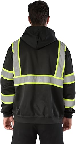 Miniatura 22 de sesafety Sudadera de seguridad de alta visibilidad para hombre, sudadera con capucha reflectante con cremallera clase 3, sudadera con capucha