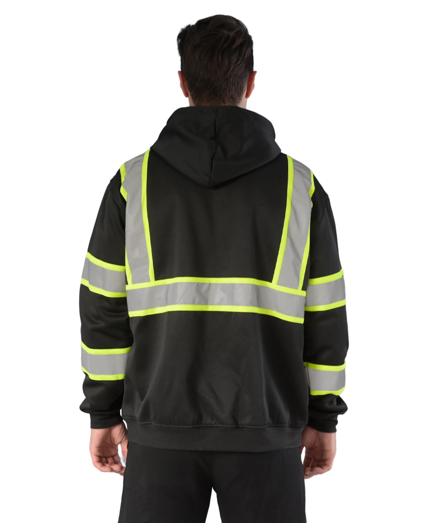 SKSAFETY Hi Vis Work Safety Hoodie For Men - Class 3 High Visibility Reflective Hoodie Jacket, High Vis Pullover Hoodie With Black Bottom - View #12
