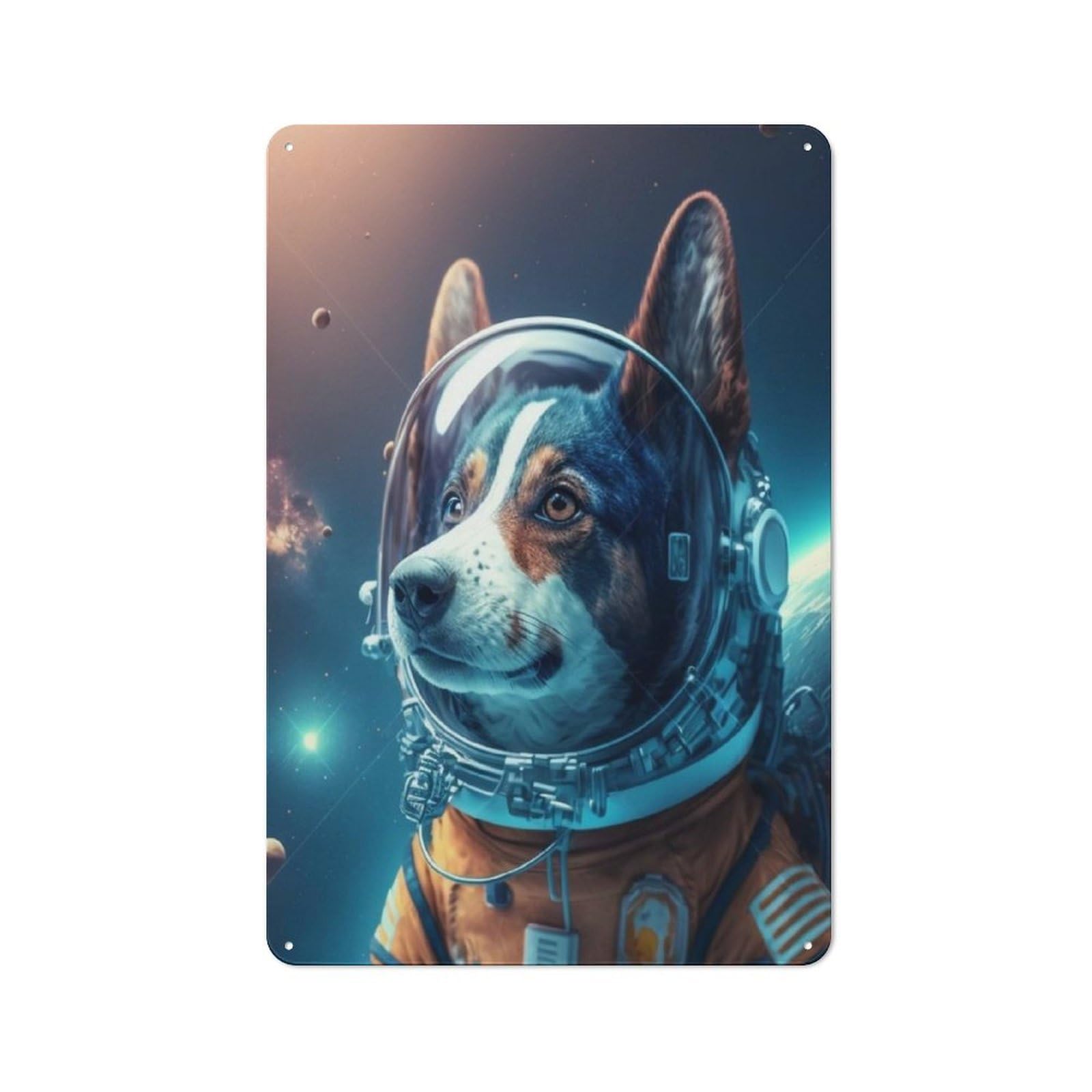 Junmoney Space Dog Fantasy Tin Wall Plaque 30X20cm With For Garage Or Workshop, For An Autumn Wall Display In Garage And Workshop