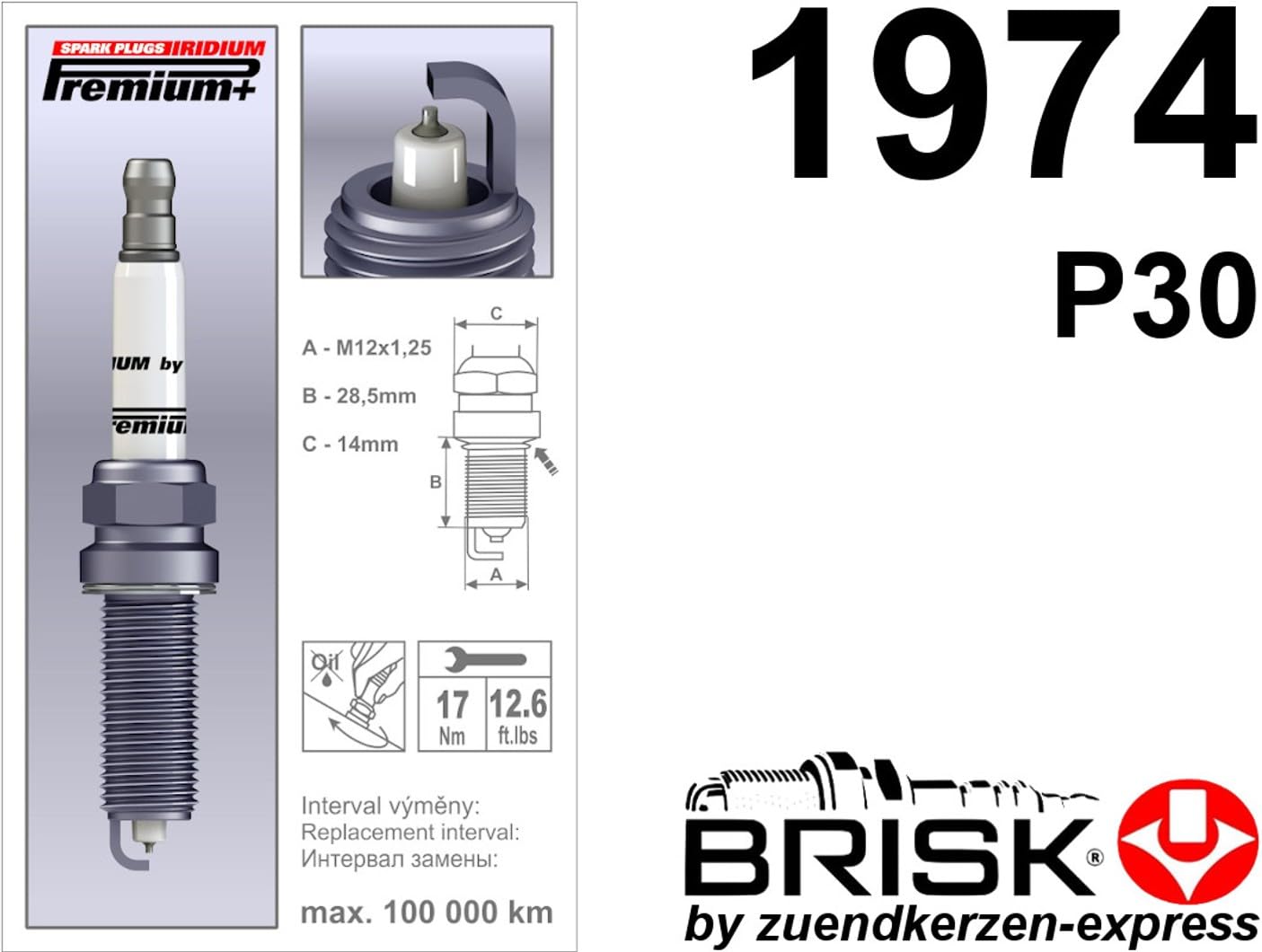 BRISK Iridium Premium+ Plus P30 MMR14LIR-9 1974 Zündkerzen, 4 Stück