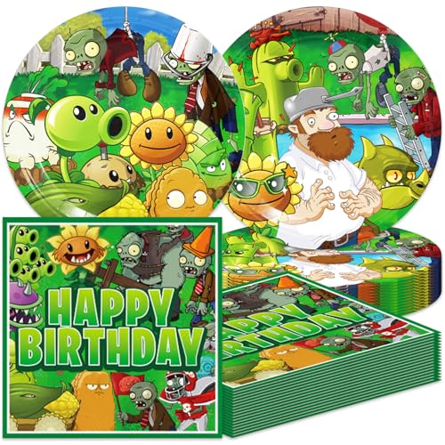 40Pack Plants Zombies Birthday Party Supplies include 20 plates 20 napkins for Plants Zombies party decoration