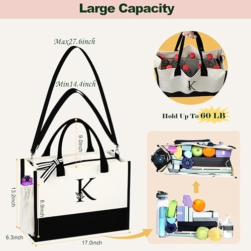 Miniatura 6 de AUNOOL Regalos de cumpleaños para mujer, bolsa de lona con cremallera y bolsa de maquillaje, bolsas personalizadas para mujeres con correa, bolsa de