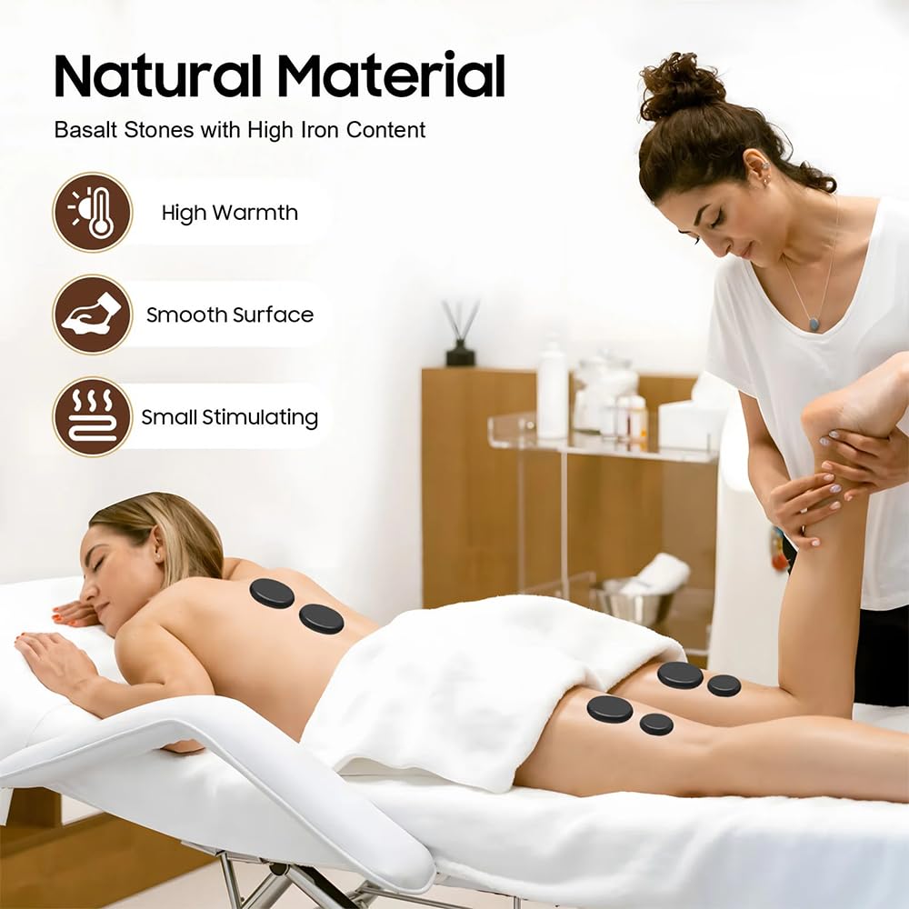 NEWFUM Pierre Chaude Massage,9 Pierres de Massage Chaudes, déales pour le Spa, la Massothérapie et la Relaxation (9PCS)