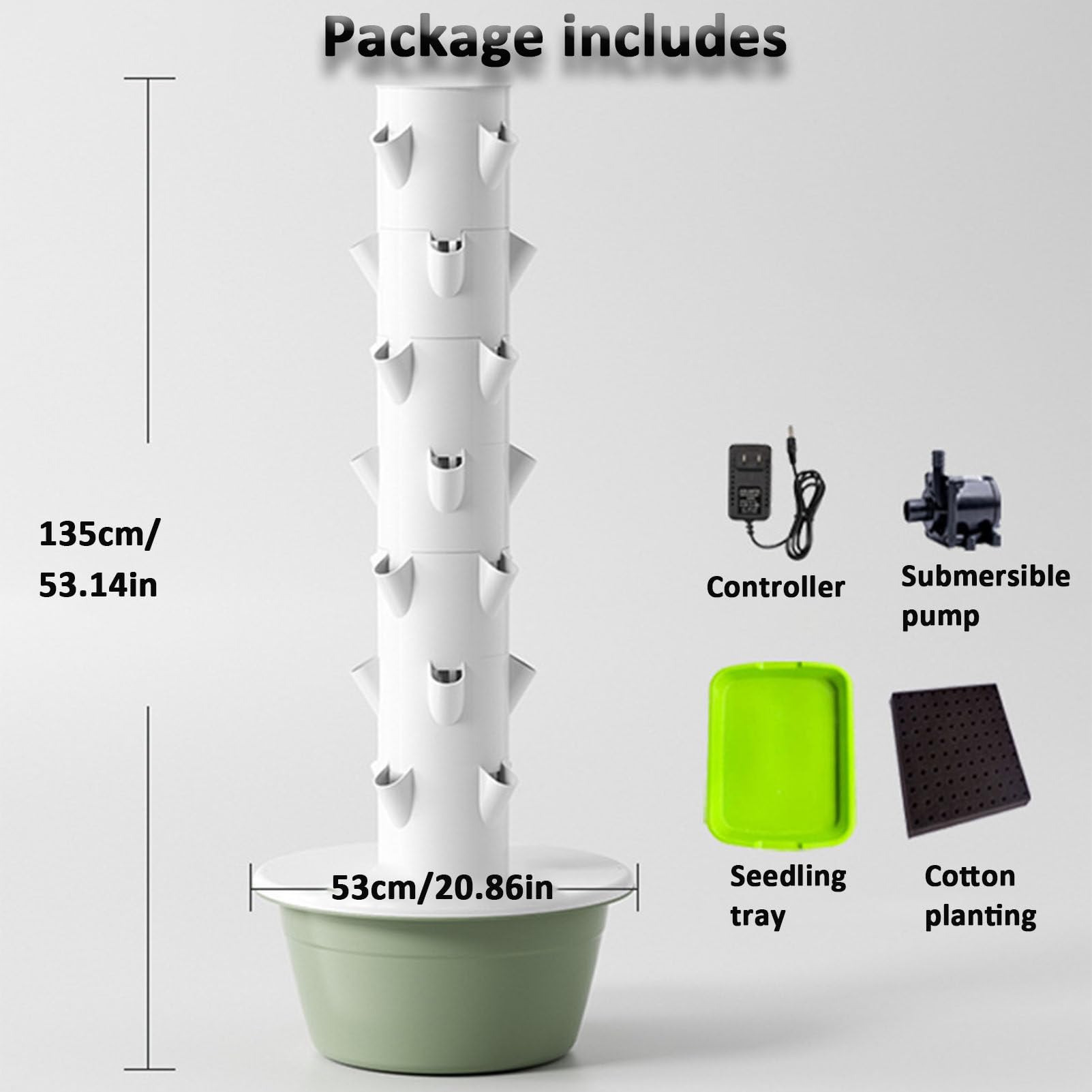 Torre hidropónica, cultivo hidropónico, kit de cultivo hidropónico, cultivo vertical con bomba de hidratación, adaptador, macetas de red y temporizador.,7-layers