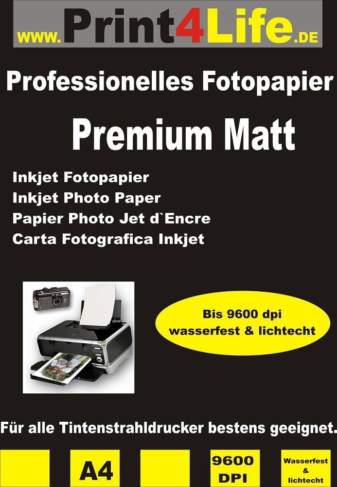 Dubbelzijdig 50 vellen DIN A4 115 g/m² premium mat fotopapier mat - direct droog - waterdicht - hoogwit - zeer hoge kleurglans voor inkjetprinter flyerpapier brochures sjablonen