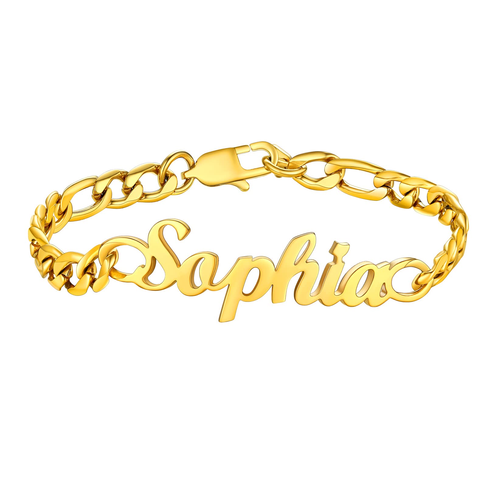 PROSTEEL Gold Figaro Chain Bracelets for Men Stainless Steel Customize Chain Name Bracelet