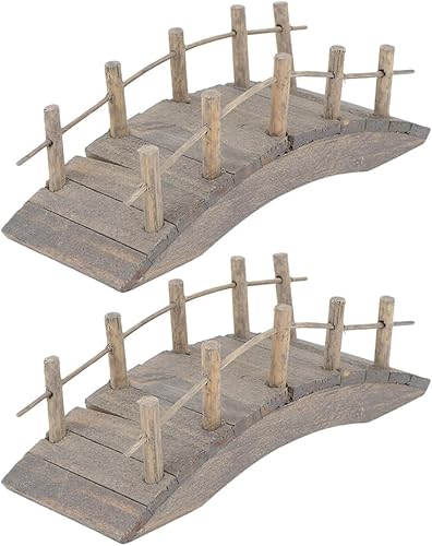 Gadpiparty Puente de jardín, 2 piezas, modelo de puente de arco de madera en miniatura, mini adornos de jardín, decoración de micro paisaje,