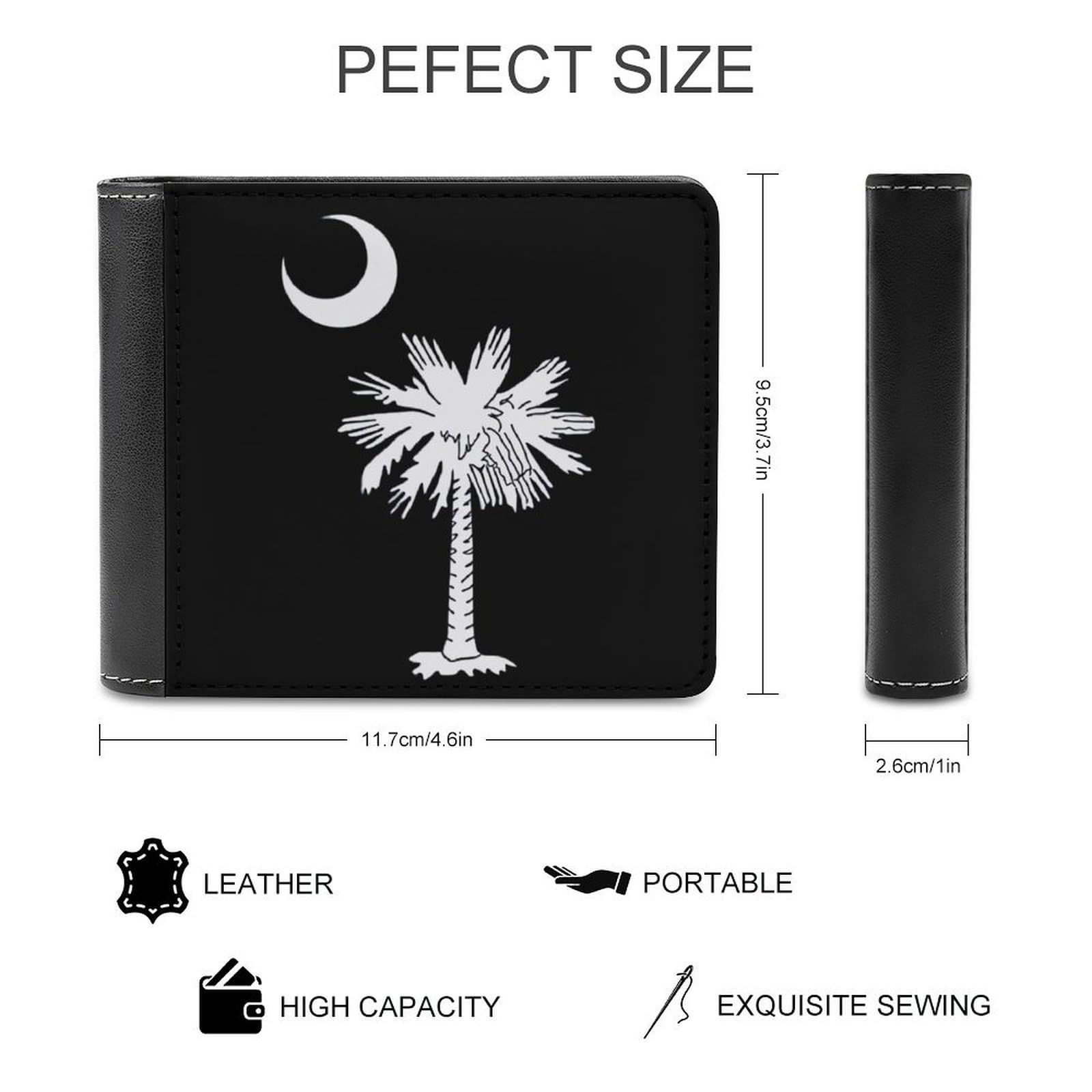 South Carolina Palm Tree Moon Funny Billfold Wallet Credit Card Holder Slim Passcase Pouch Purse for Men Women