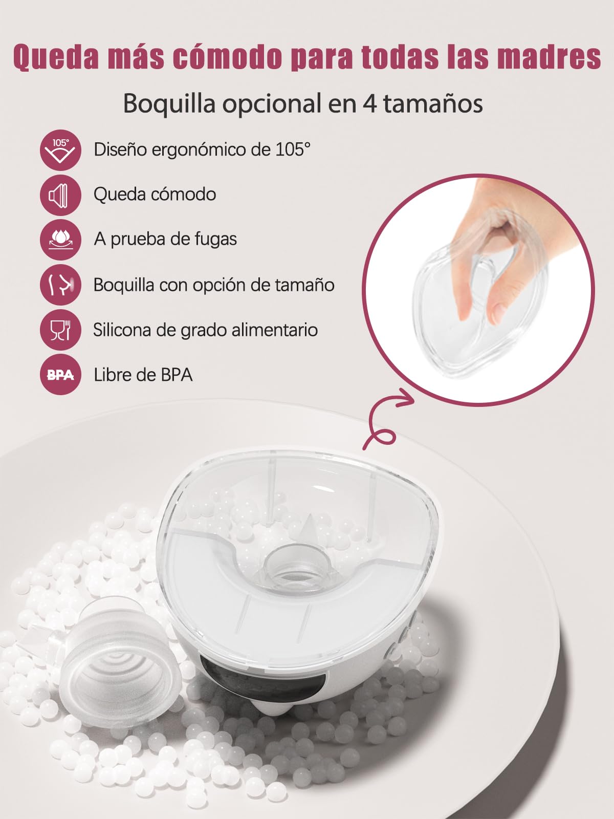 Lulia Tiralatte Elettrico Indossabile, 4 Modalità e 9 Livelli, 350 mmHg Forte Potenza, BPA-frei, Portatile Tiralatte con 4 Flange di Dimensioni 17/19/21/24mm (2 Pezzi)