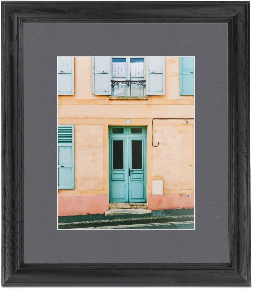 ArtToFrames 8.5x14 inch Black Stain on Solid Red Oak Picture Frame with 2 Inch Single Mountain Grey Mat, SingleMat-0066-59504-YBLK-8.5x14-750