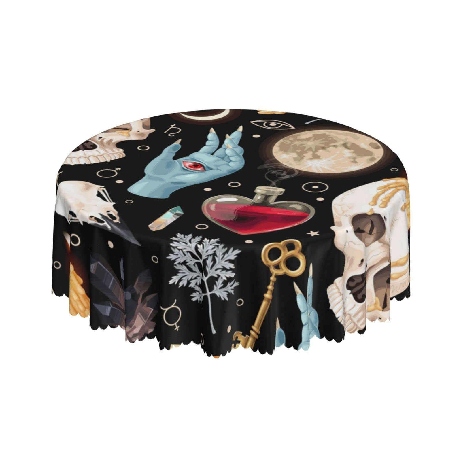 Lsjuee Witchcraft Divination Death Skull Round Tablecloth 60 Inch Printed Washable Tablecloth for Dining Party Holiday Fall Home Decorative