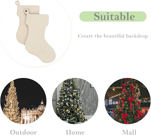 Miniatura 3 de EXCEART 50 piezas de medias de Navidad de madera, rebanadas de madera sin terminar con cordón para adornos colgantes de bricolaje, decoración de