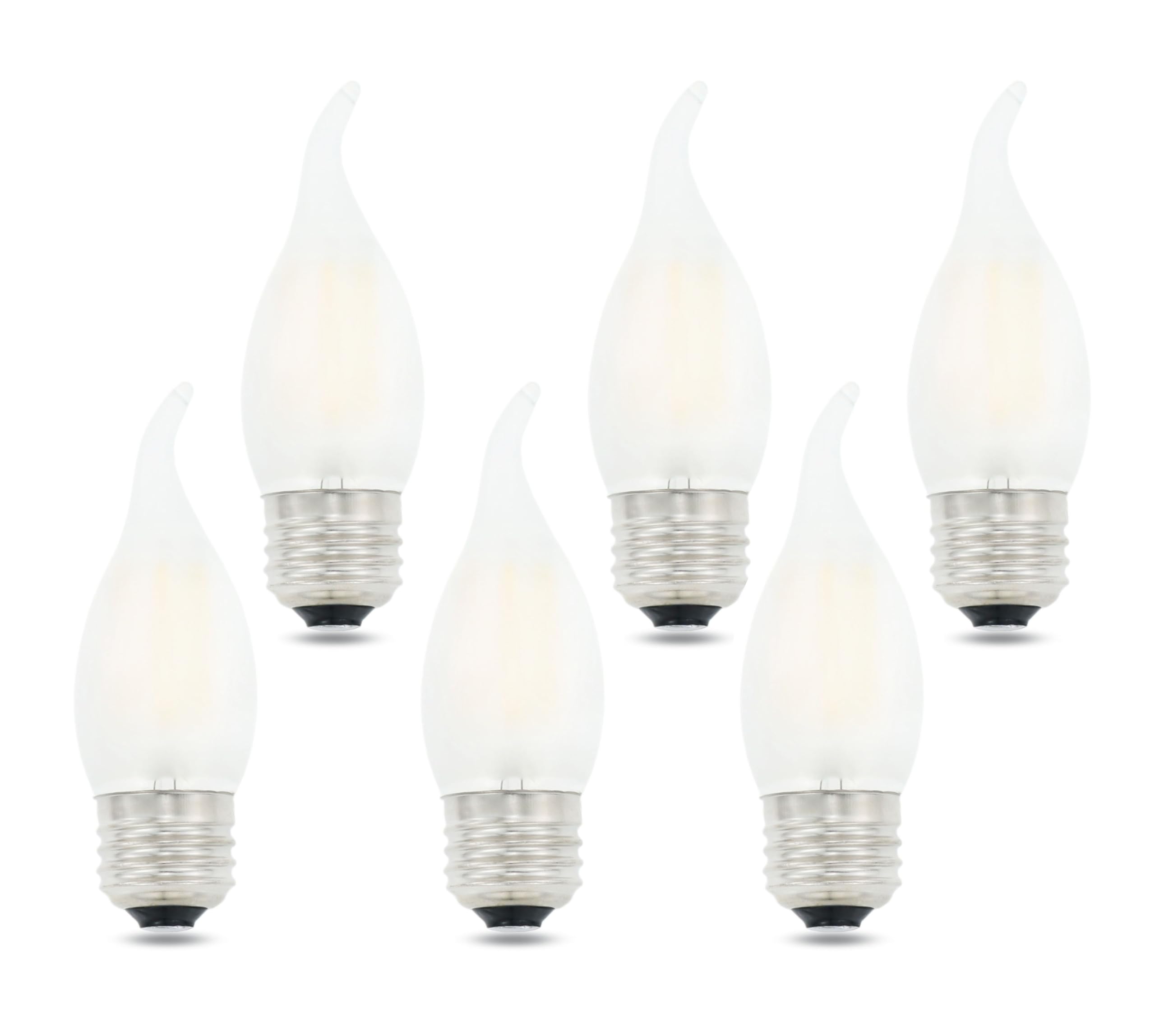 Lamsky Chandelier LED Light Bulbs 40W Equivalent E26 Base,Dimmable 4W 5000K Daylight White,B11 E26 Candelabra Bulb Frosted Flame Bent Tip Shape,6 Pack