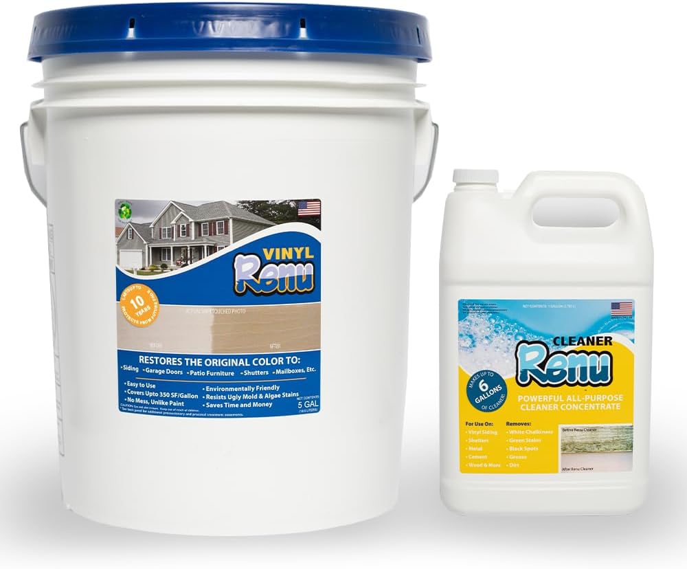 Vinyl Renu Premium Siding Restorer and Cleaner Kit Restores the Original Color and Beauty to Vinyl, Aluminum, & Hardie Board Also Works Great on Garage Doors, Front Doors & All Faded Exterior Surfaces