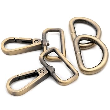 Metal Snap Hooks, With D Rings 10 Sets Push Gate Swivel Lobster Claw Clasp Purse Hardware (Brushed Brass,1