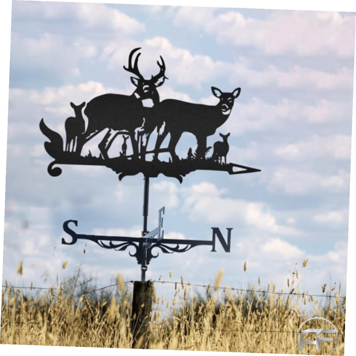 Veemoon Iron Deer Weather Vane Garden Stake Outdoor Yard Metal Wind Direction Indicator with Bracket for Lawn and Roof Decor