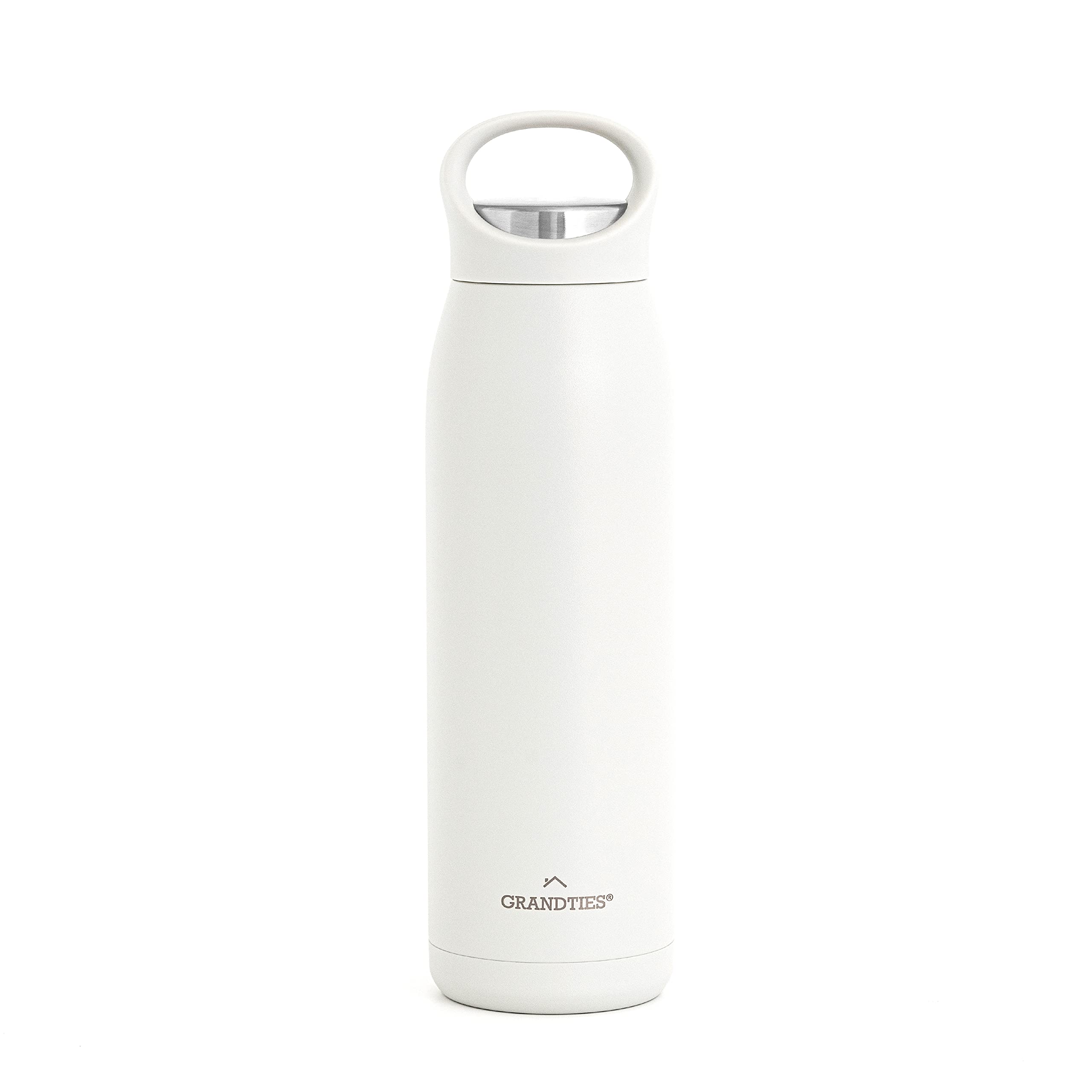 Grandties 700 ml Insulated Sports Water Bottle with Leak-Proof Ergonomic Lid with Handle - Double-Walled Stainless Steel Drinking Bottle Keeps Hot for up to 24 Hours / 12 Hours (White), ZL001210701