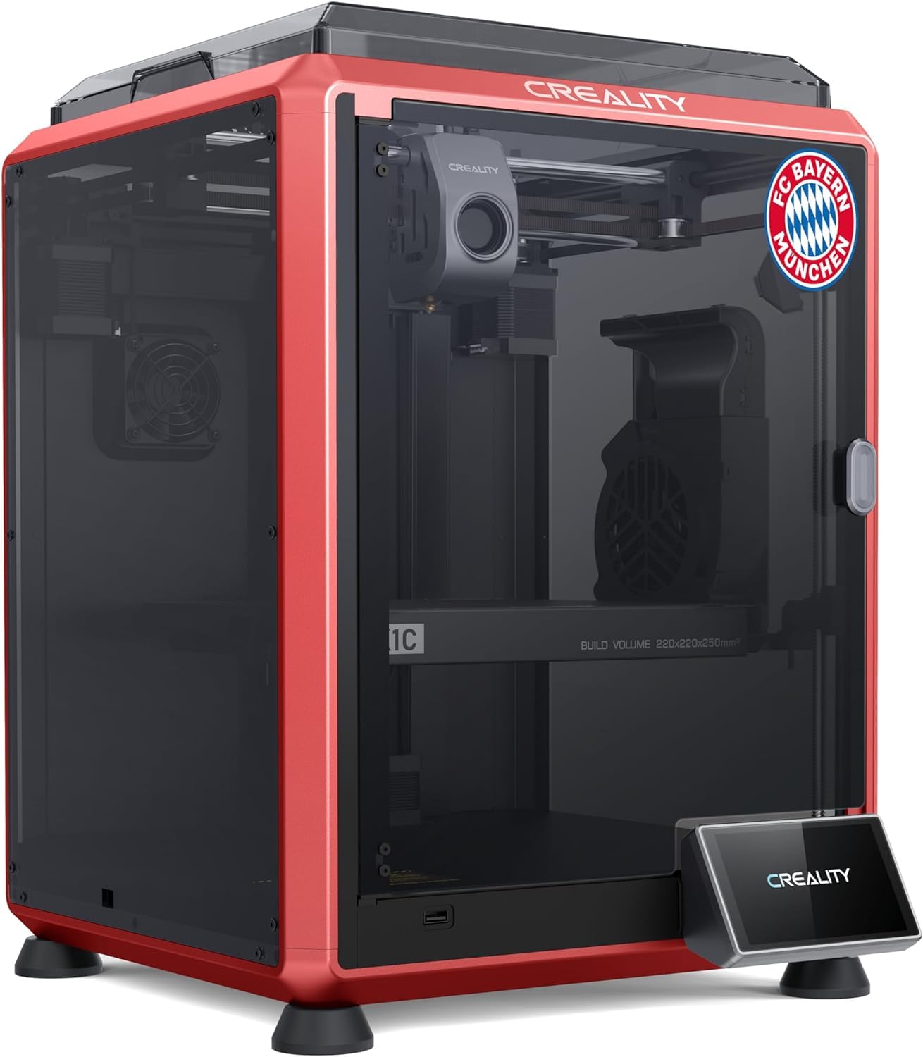 Creality Rot K1C 3D-Drucker, 2024, 600mm/s, kein Verstopfung, K1-Upgrade, mit KI-Kamera, 300 °C Druck, Unterstützung von Kohlefaserfilament, für Anfänger, Unternehmen, Bildungsbranche usw