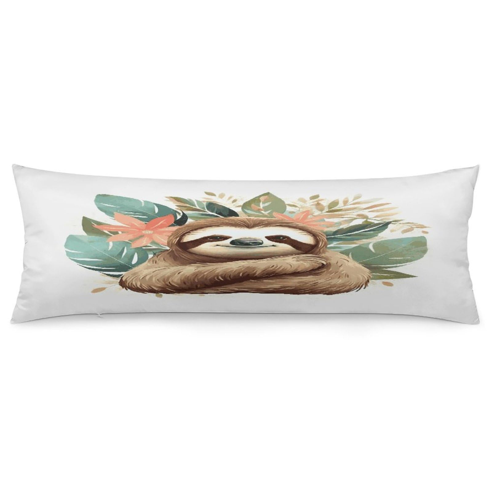 Cute Sloth Leaves Pillow Case Soft Breathable Long Pillowcover Pillow Protector Suitable for Sofas Car Chairs and Any Room