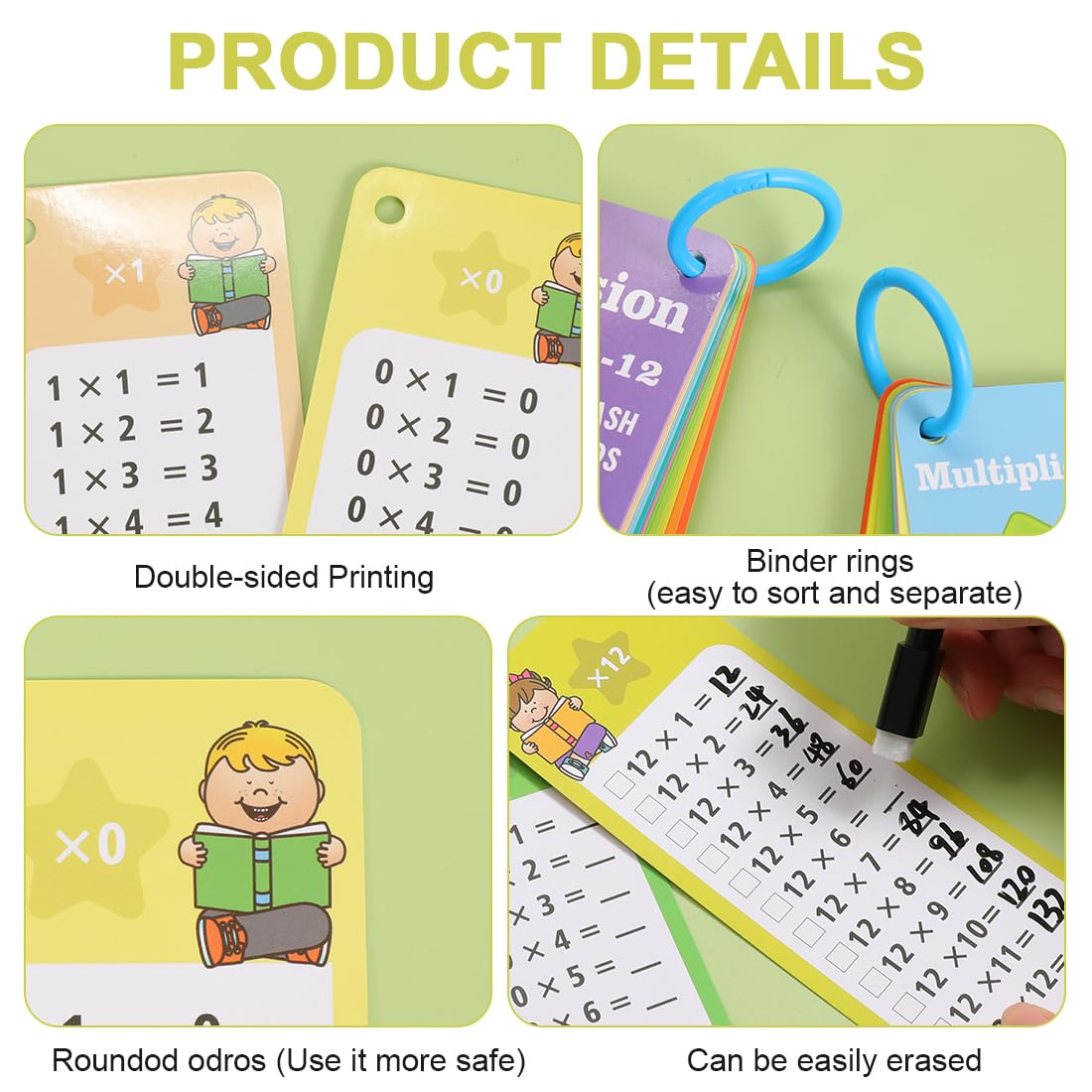 Multiplication and Division Flash Cards 30Pcs 1-12 Math Times Table Flashcards with 4 Dry Erase Pens 2 Rings for 1st to 3rd Grades Classroom Home - Image 3