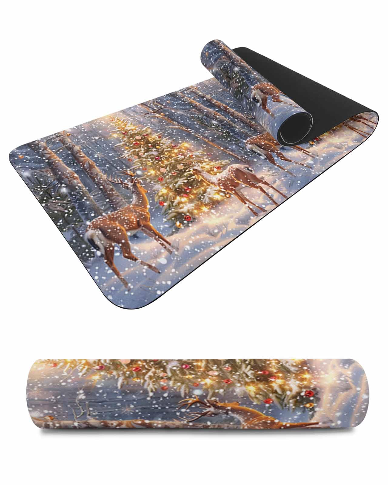 Debedcor Heat Proof Table Pads Waterproof Decorative, Christmas Tree Non-Slip Table Countertop Protector, Winter Deer Xmas Tree Snowfall Insulation Mat for Kitchen Room, 40 x 12 Inches