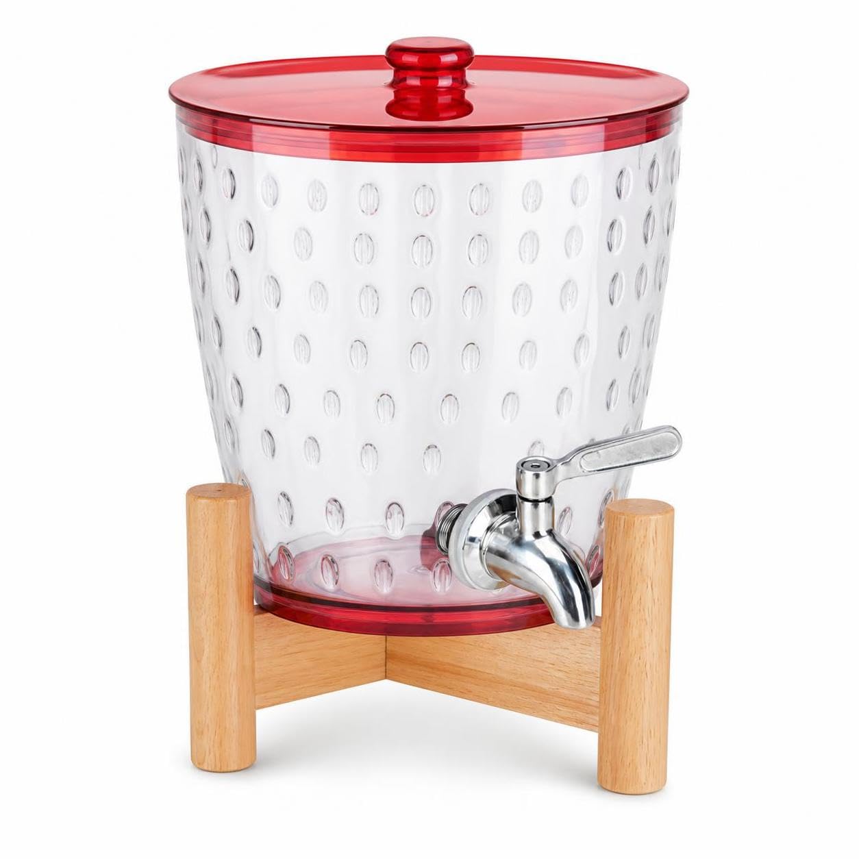 Milageto Distributeur de Jus Distributeur Boisson Fontaine Rafraîchisseur Pichet Plastique PC Transparent Résistant avec Robinet Facile et Poignée de Transport, Rouge transparent, Rouge