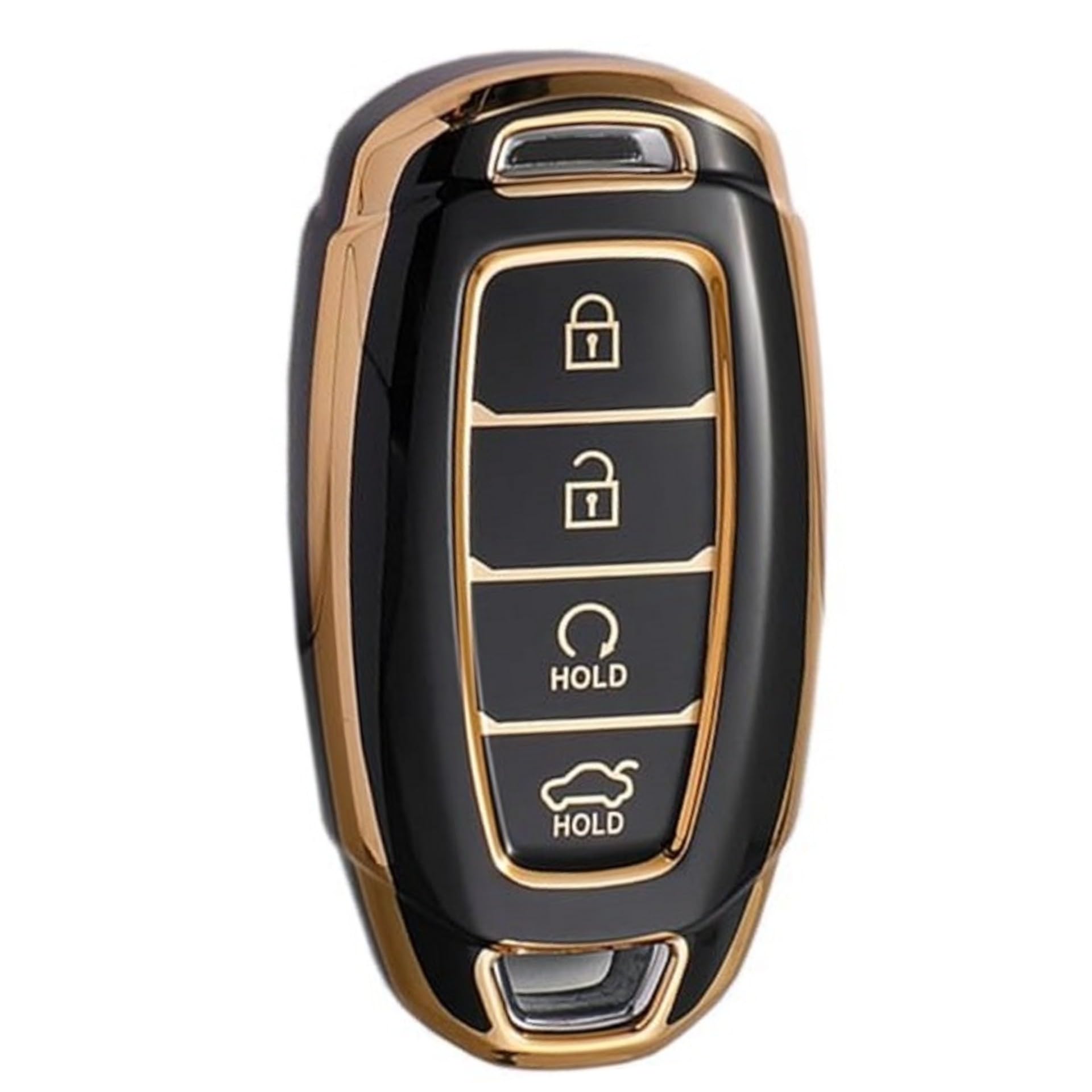 JVCV® Gold Border TPU Key Cover Compatible with New Hyundai Verna and i20 NLine Push Button Start Car Key (Black)