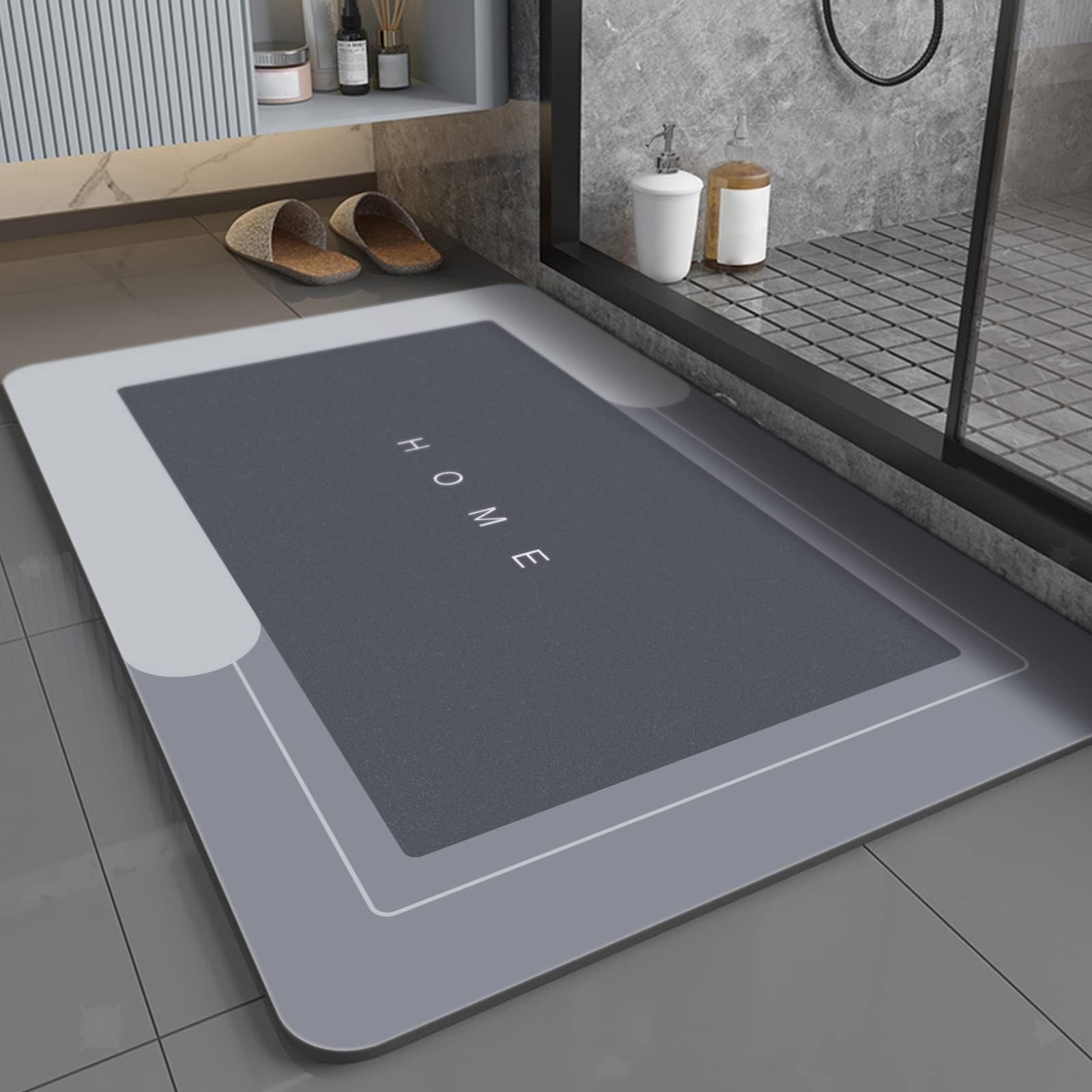 Baytion Diatom Bath Mats,Anti-Slip Bathroom Floor Mats and Quick Dry Bath Rug,Super Absorbent Bathtub Mat with Non-Slip,Thickened,Soft, Easier Clean Carpet, Blue Rectangle (60 x 40 cm, Blue)