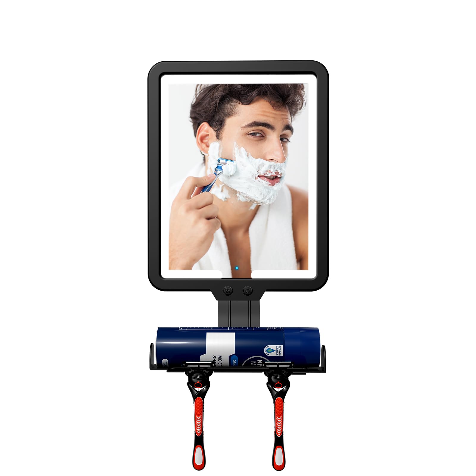 Miroir de Douche LED Anti-buée pour Le Rasage, Miroir Chauffant Anti-buée avec 3 Modes de Couleur (Noir)