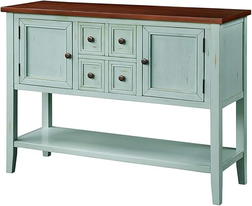 Miniatura 18 de Mesa consola con 2 armarios y 4 cajones, aparador de buffet de 46 pulgadas con estante inferior, mesa consola retro para cocina, pasillos, sala de