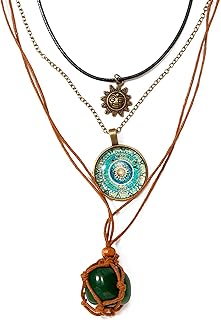 Bohemian Multi-Layer Necklaces for Women,Green Crystal Sun & Floral Pend...