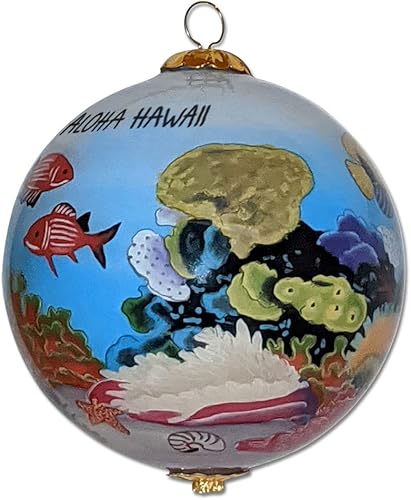 Miniatura 4 de Adorno hawaiano de cristal coleccionable con peces, corales y tortugas marinas pintado a mano con caja de regalo FCHH