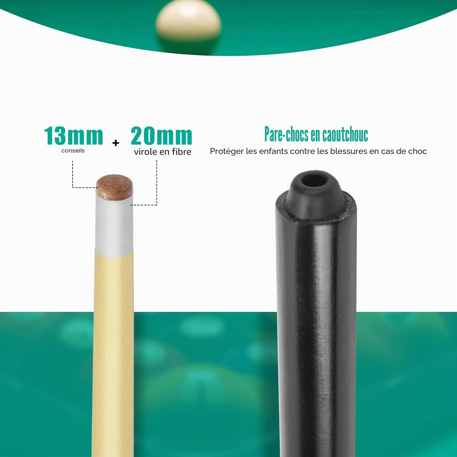 Lot de 2 queues de Billard Courtes en Bois Dur pour Enfants avec Pointes collées de 13 mm