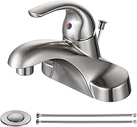 WOWOW Brushed Nickel Single Handle Bathroom Faucet, Low Arc 4-Inch Centerset Sink Tap with Pop-Up Drain Assembly