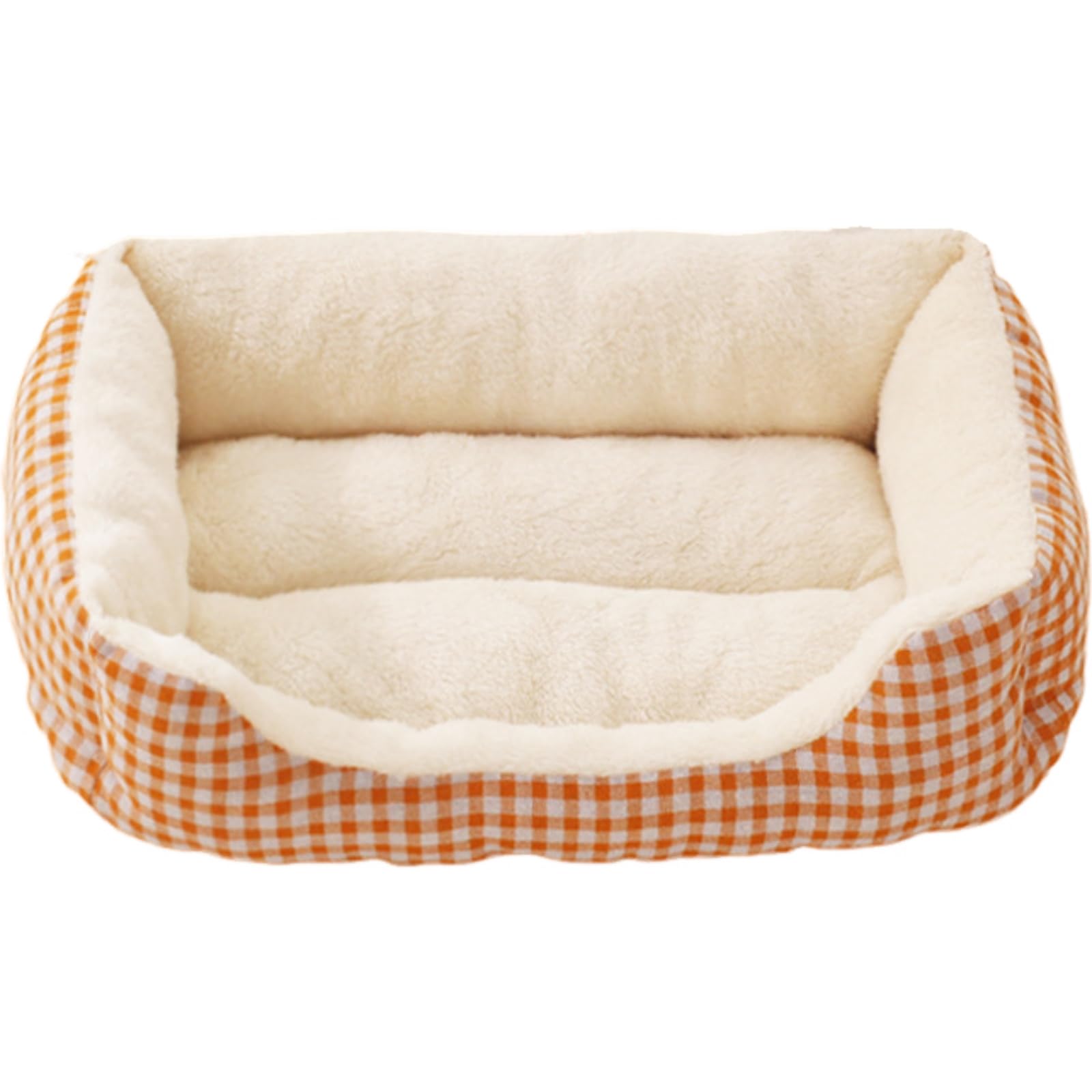 Mateju Plush Pet Bed Rectangle, Fluffy Pet Cushion Thick Warm Soft Plush Dog Cat Bed for Indoor Calming Puppy Kitten Petbed with Non Slip Bottom, for Small Medium (Orange,53x38x12.5cm)