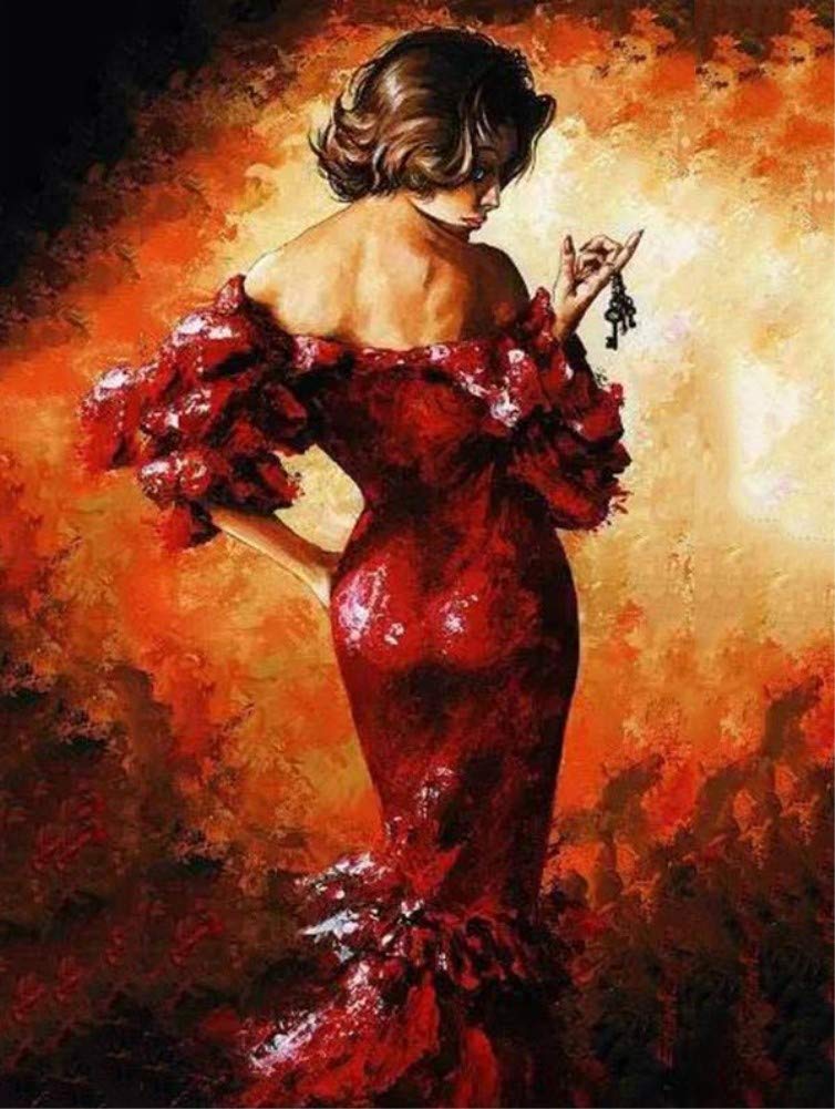 ABEUTY DIY Paint by Numbers for Adults Beginner - Girl in Red Dress Sexy 16x20 inches Number Painting Anti Stress Toys — image 1